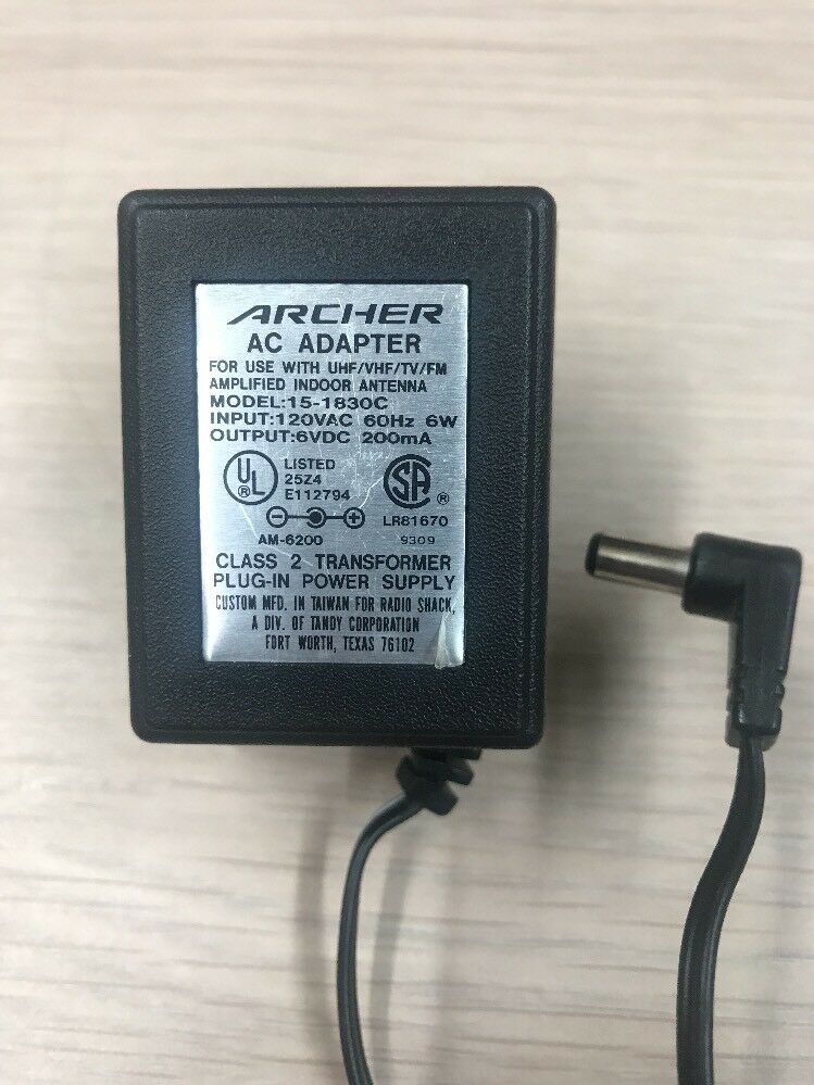 ARCHER 15-1830C 6V 200mA AC Power Supply Adapter Charger 6V 200mA
